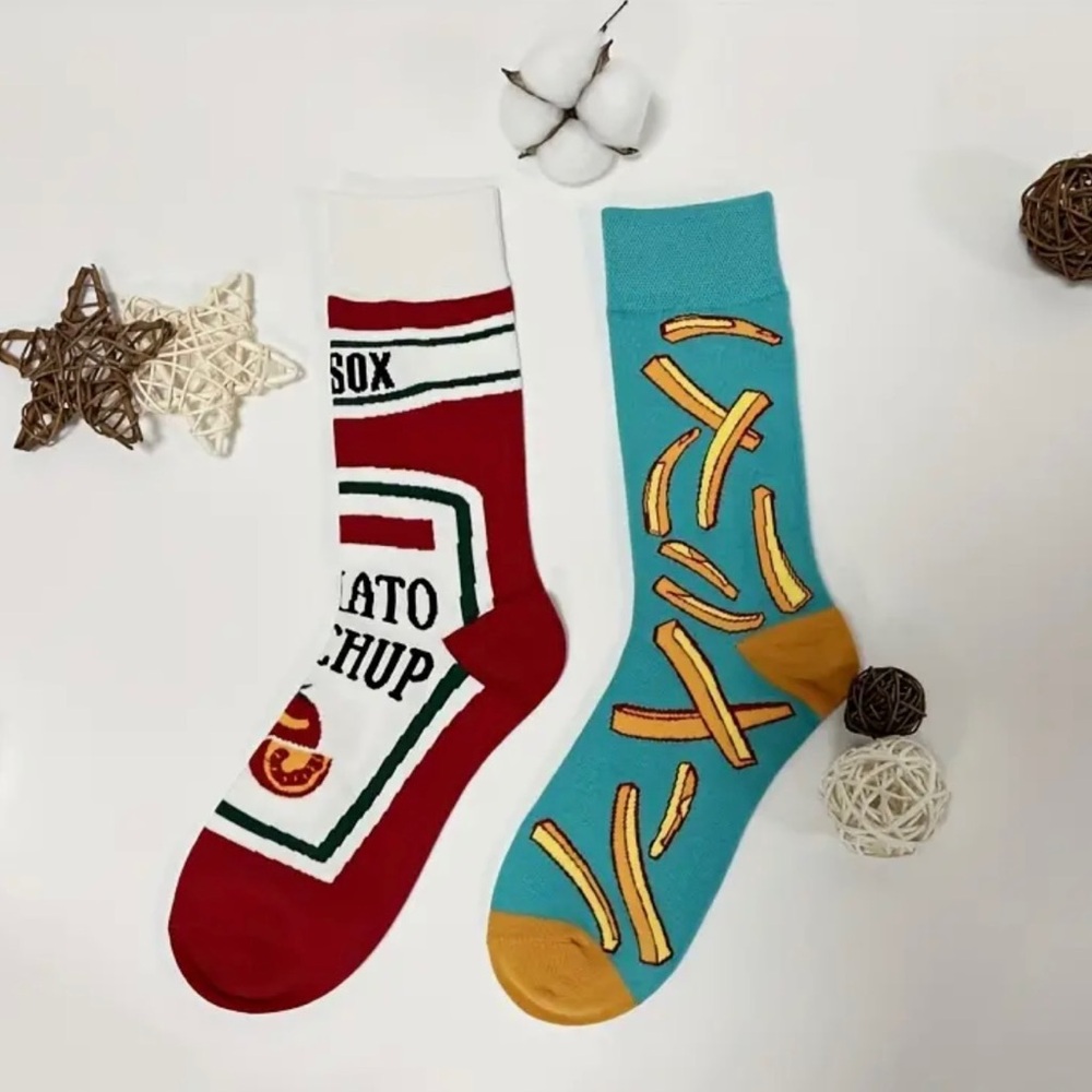 Fríes & Ketchup Pattern Socks NIP - Picture 2 of 4